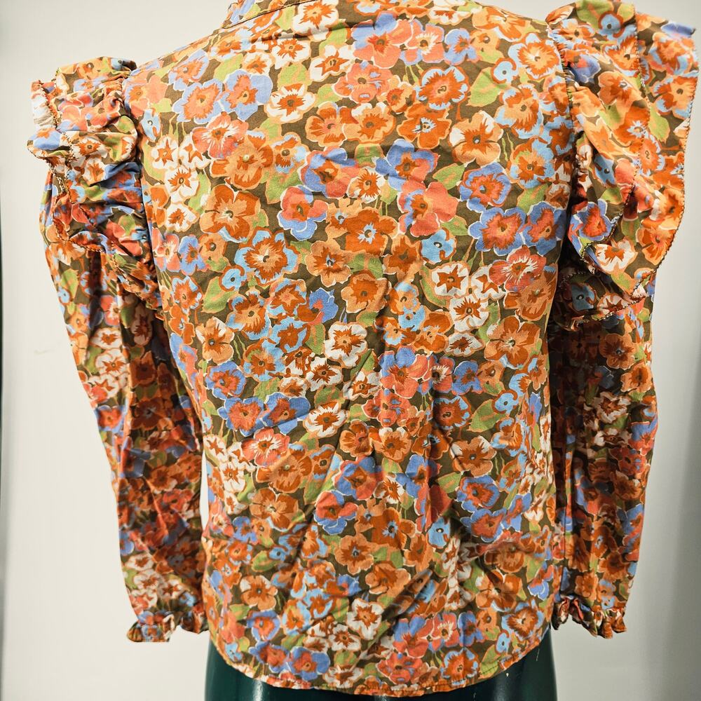 Love The Label Charisma Floral Ruffle Cotton Top Blouse Western Boho XS 4190 - Picture 4 of 9